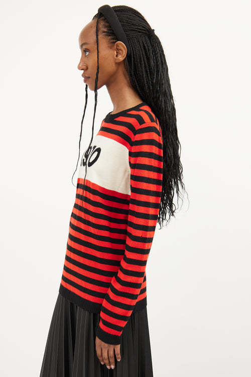 Bella Freud Red Wool Stripe Knit Sweater