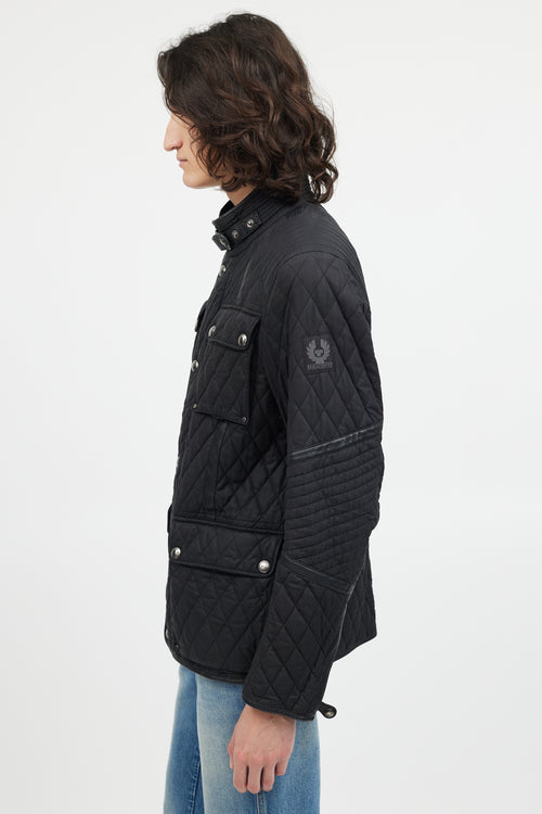 Belstaff Black Six Pocket Quilted Leather Trim Jacket