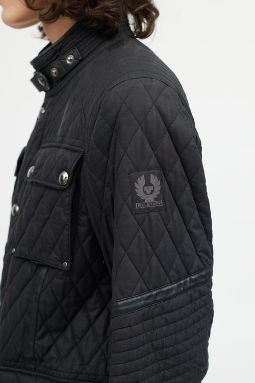 Belstaff Black Six Pocket Quilted Leather Trim Jacket