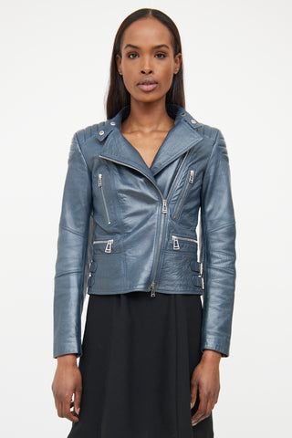 Belstaff Blue Quilted Leather Moto Jacket