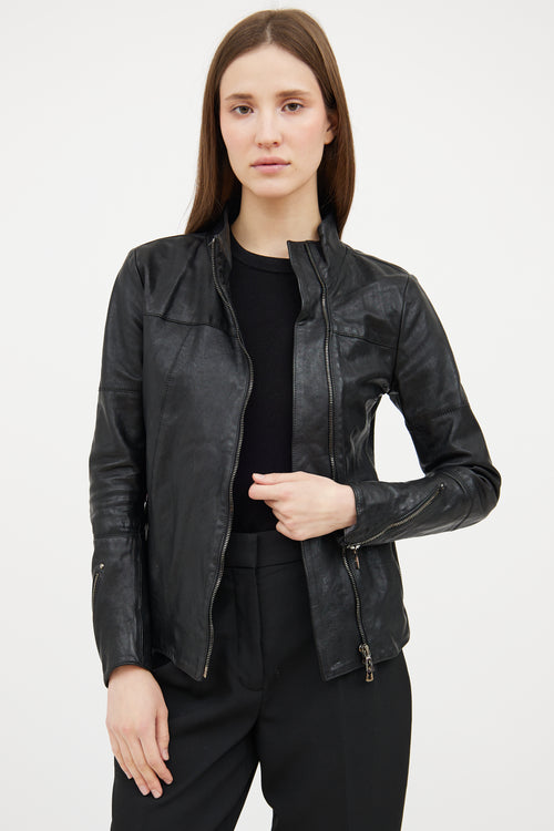 Benheart Black Leather Cafe Racer Jacket