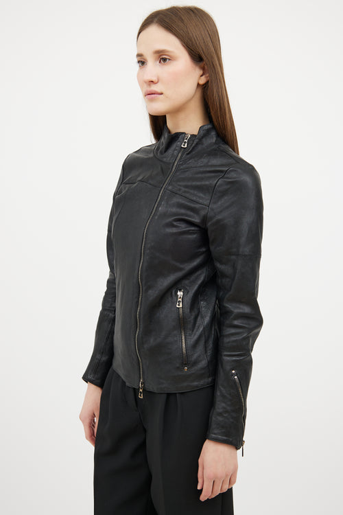 Benheart Black Leather Cafe Racer Jacket