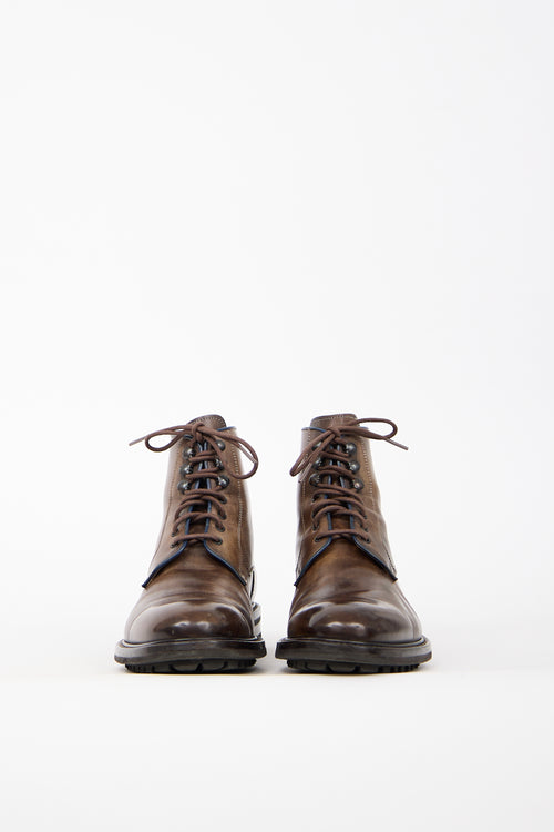 Benigno Brown Leather Lace Up Boot