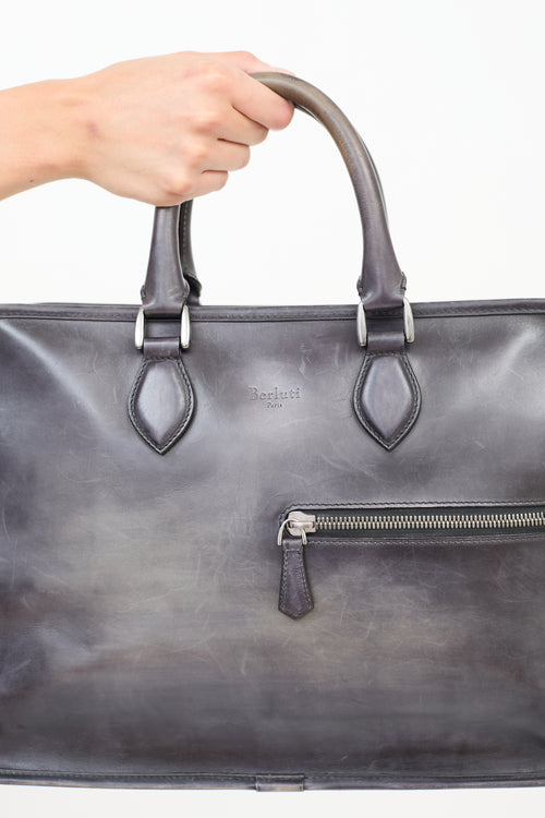 Berluti Black Patina Leather Un Jour Briefcase