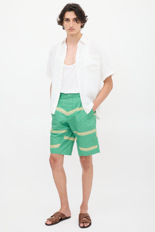 Bianca Saunders Green 
Yellow Cotton Striped Shorts