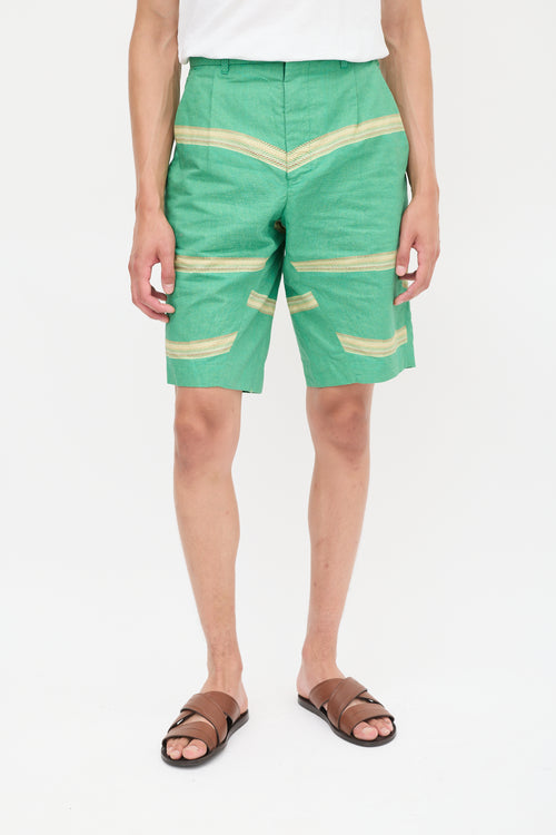 Bianca Saunders Green 
Yellow Cotton Striped Shorts