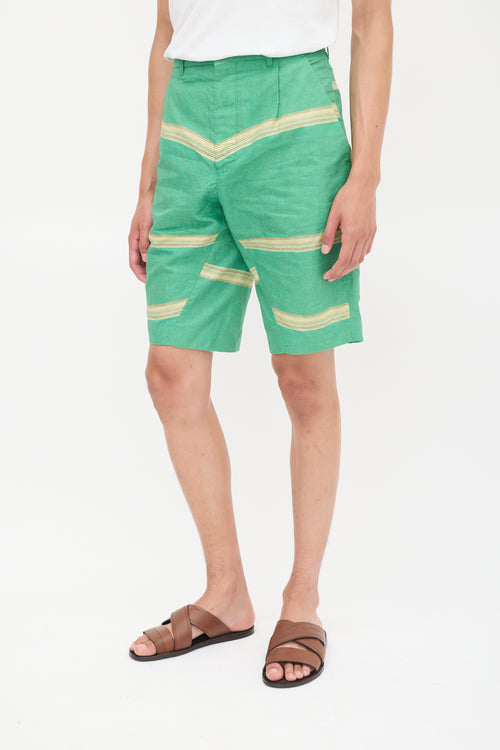 Bianca Saunders Green 
Yellow Cotton Striped Shorts