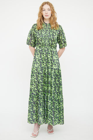 Birgitte Herskind Green 
Black Pleated Patterned Dress