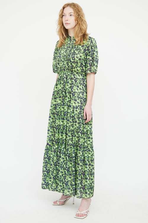 Birgitte Herskind Green 
Black Pleated Patterned Dress