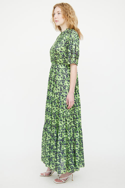 Birgitte Herskind Green 
Black Pleated Patterned Dress