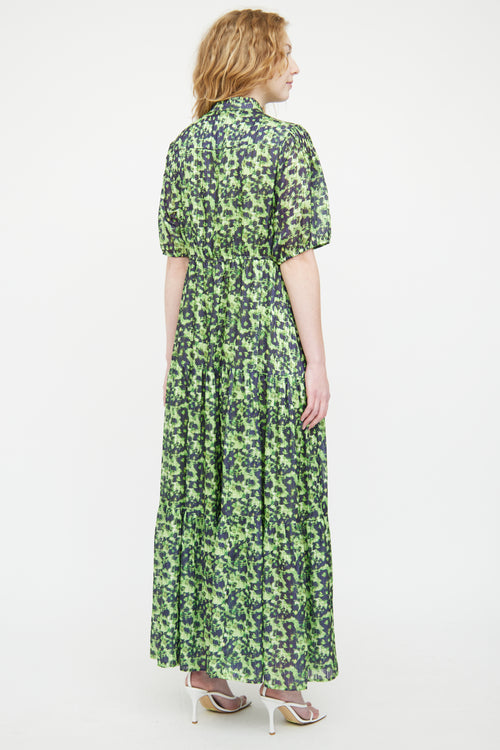 Birgitte Herskind Green 
Black Pleated Patterned Dress