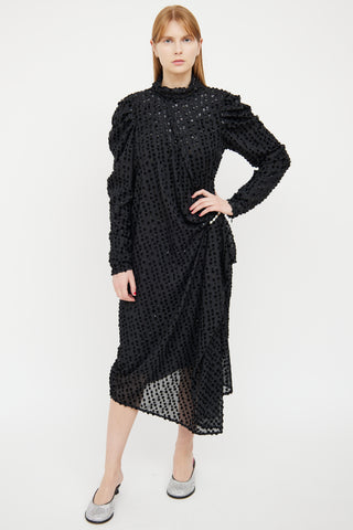 Birgitte Herskind Black Drape Dot Long Sleeve Dress