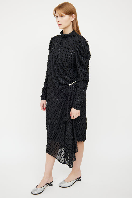 Birgitte Herskind Black Drape Dot Long Sleeve Dress