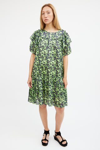 Birgitte Herskind Green 
Navy Floral Tiered Midi Dress