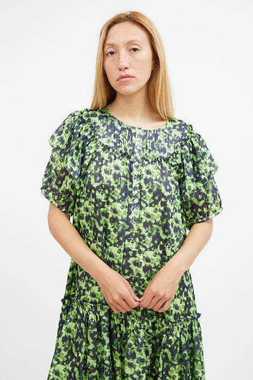 Birgitte Herskind Green 
Navy Floral Tiered Midi Dress