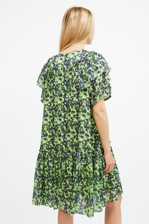 Birgitte Herskind Green 
Navy Floral Tiered Midi Dress