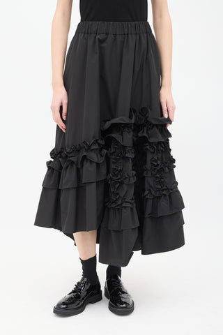 Biyan Black Taffeta Asymmetrical Ruffle Skirt