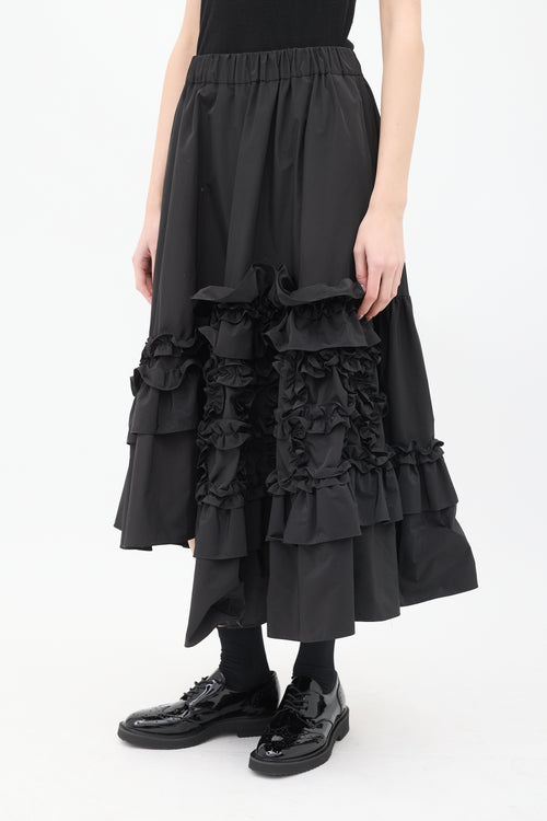 Biyan Black Taffeta Asymmetrical Ruffle Skirt