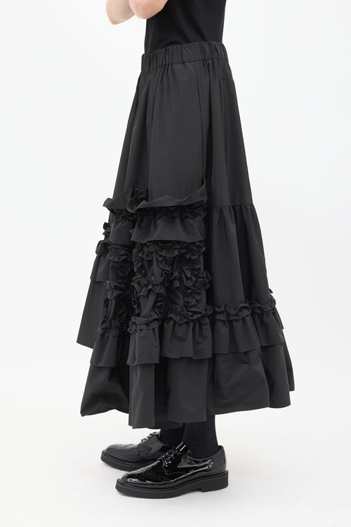 Biyan Black Taffeta Asymmetrical Ruffle Skirt