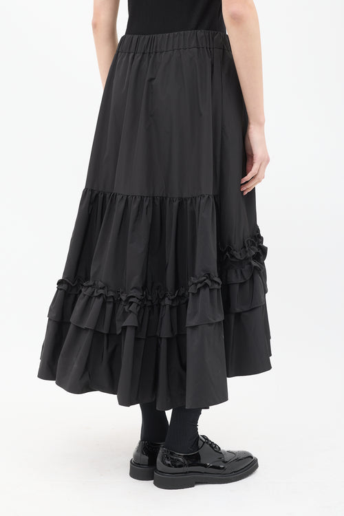 Biyan Black Taffeta Asymmetrical Ruffle Skirt