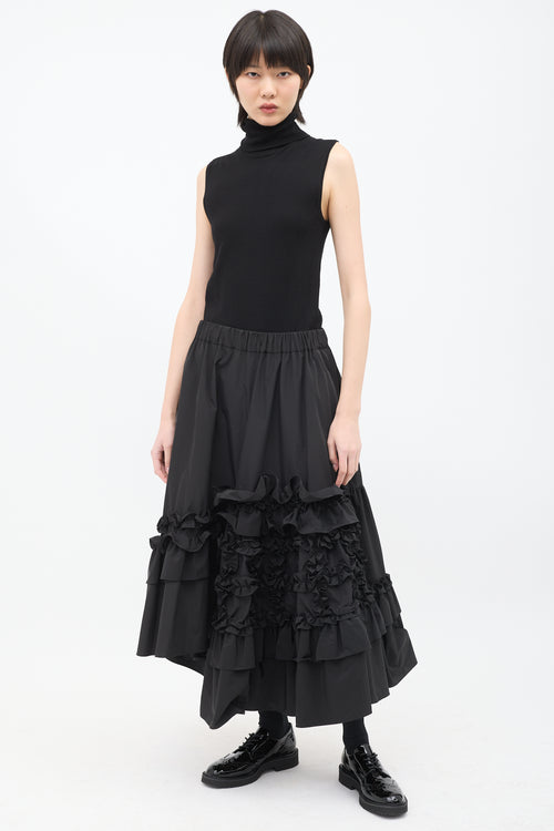 Biyan Black Taffeta Asymmetrical Ruffle Skirt