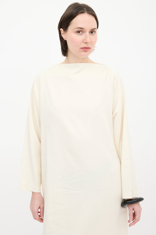 Black Crane Cream Shift Dress