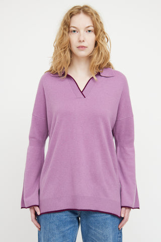 Black Goat Purple Cashmere Knit Polo Sweater