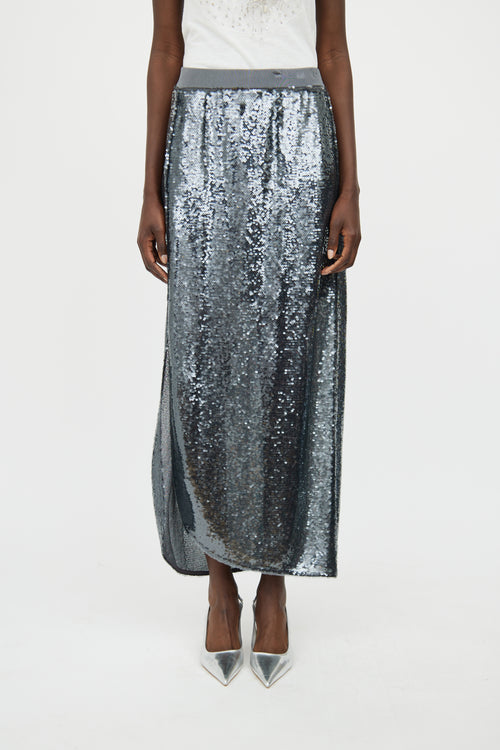 All Saints Grey Sequin Maxi Skirt