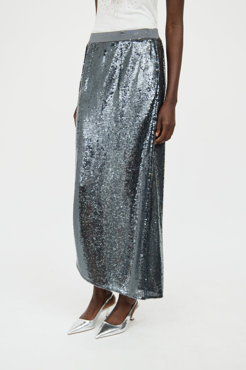 All Saints Grey Sequin Maxi Skirt