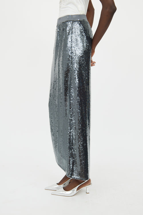 All Saints Grey Sequin Maxi Skirt