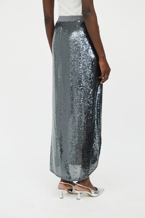 All Saints Grey Sequin Maxi Skirt