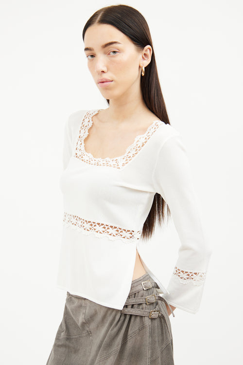 Blumarine White Embroidered Cutout Top