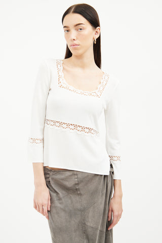 Blumarine White Embroidered Cutout Top