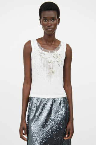 Blumarine White Sequin Embellished Sleeveless Top