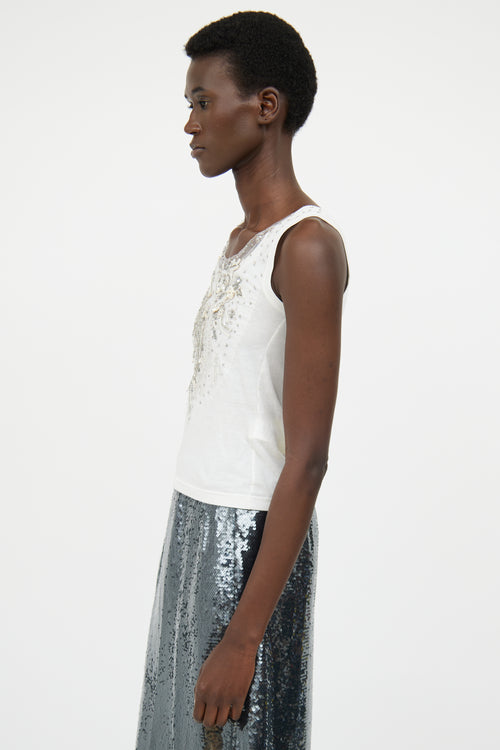 Blumarine White Sequin Embellished Sleeveless Top