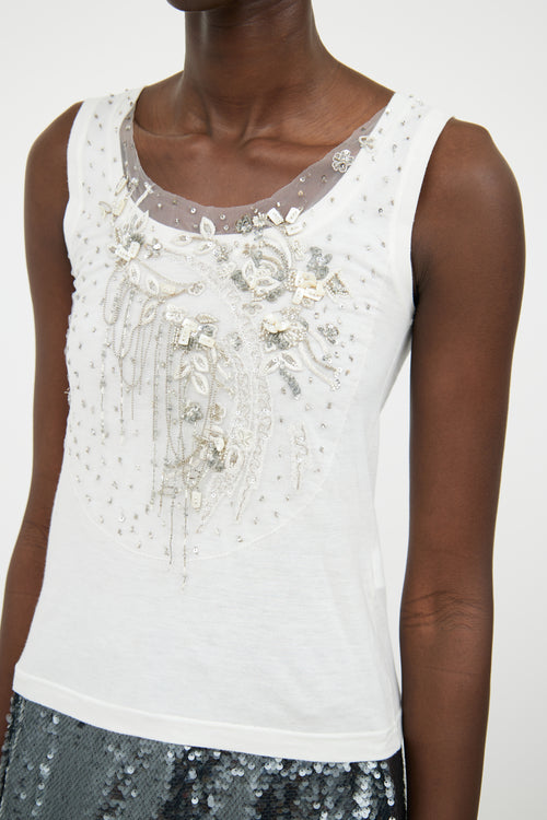 Blumarine White Sequin Embellished Sleeveless Top