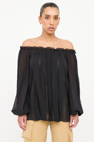 Blumarine Silk Sheer Off Shoulder Top