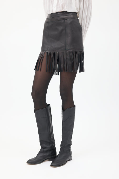 Blumarine Black Leather Fringe Skirt