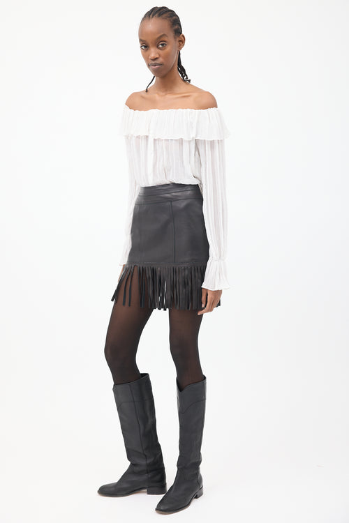 Blumarine Black Leather Fringe Skirt