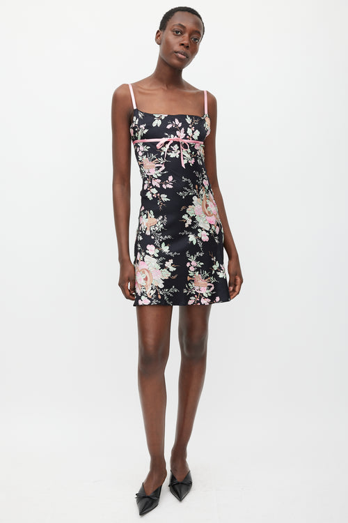 Blumarine Black 
Multicolour Floral Silk Dress