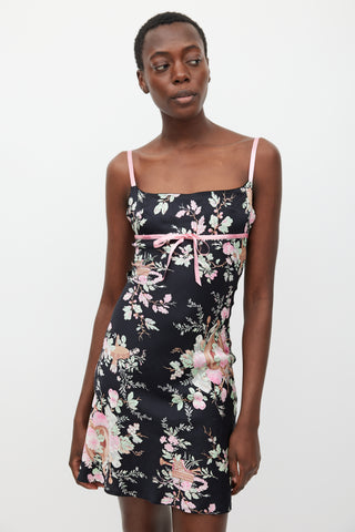 Blumarine Black 
Multicolour Floral Silk Dress