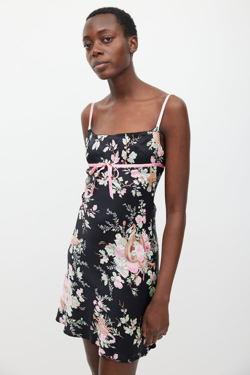 Blumarine Black 
Multicolour Floral Silk Dress