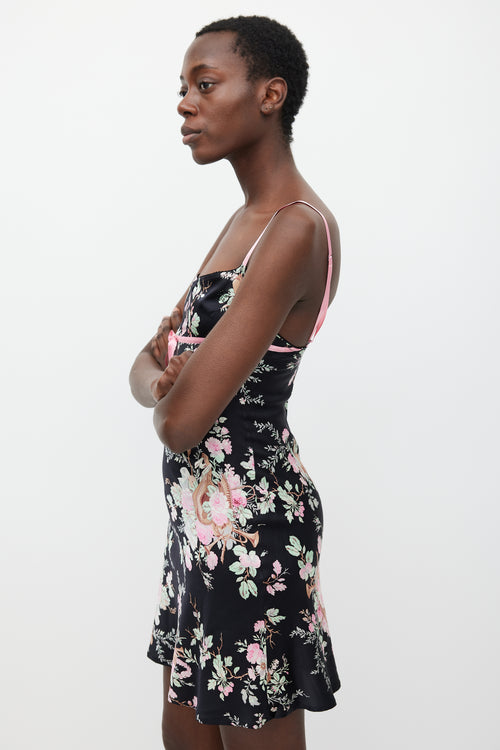 Blumarine Black 
Multicolour Floral Silk Dress