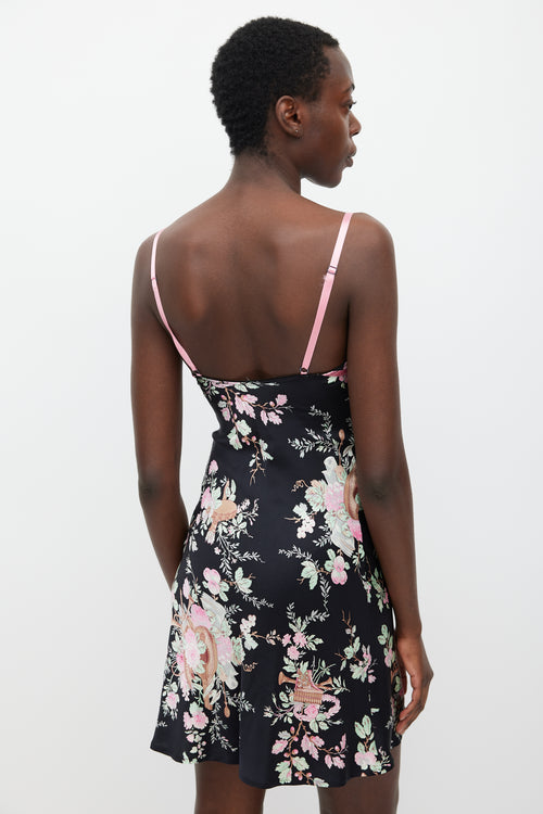 Blumarine Black 
Multicolour Floral Silk Dress