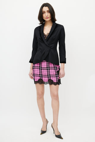 Blumarine Black Wool 
Velvet Trim Peplum Blazer