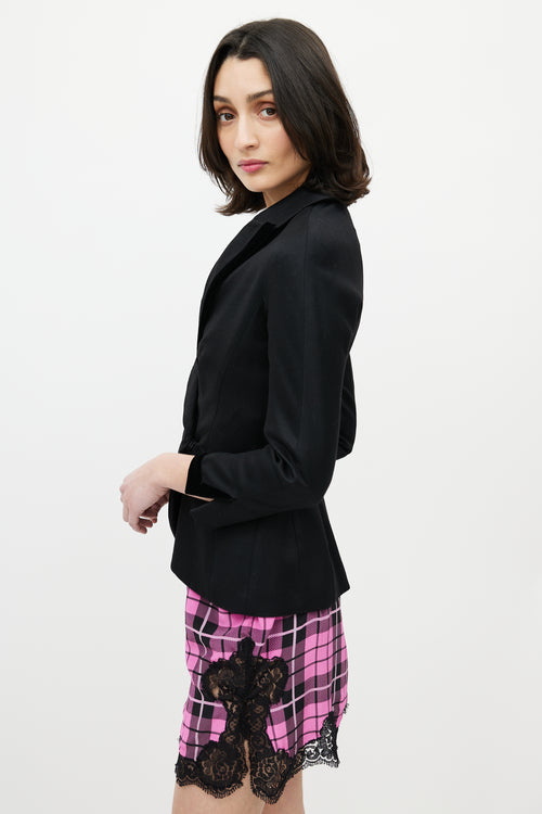 Blumarine Black Wool 
Velvet Trim Peplum Blazer