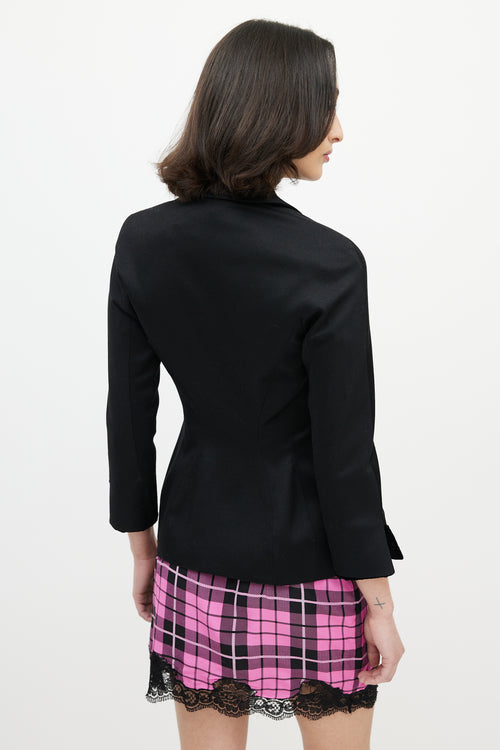 Blumarine Black Wool 
Velvet Trim Peplum Blazer