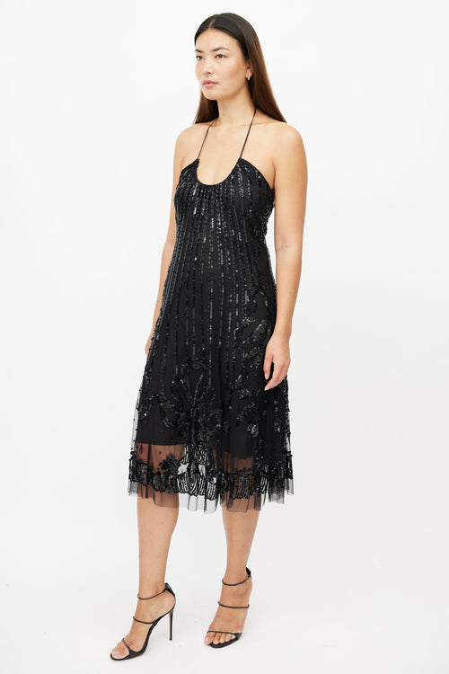 Blumarine Black Sequin Halter Dress