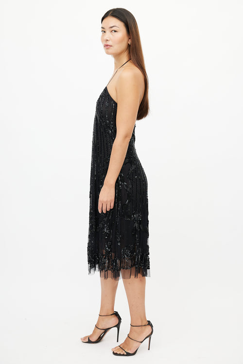 Blumarine Black Sequin Halter Dress