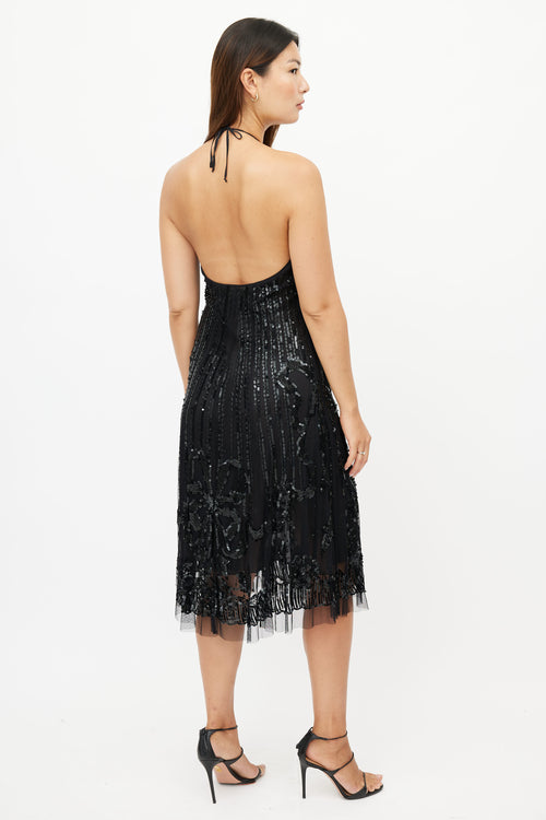 Blumarine Black Sequin Halter Dress